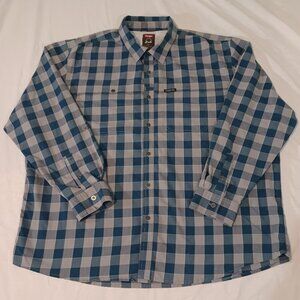 Wrangler Mens 3XL Vented Long Sleeve Button Up Shirt Blue Gray Plaid Check